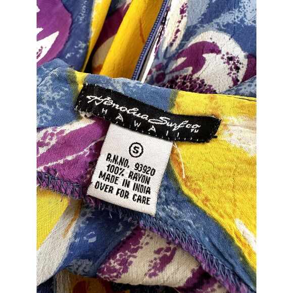 Vintage Y2K Floral Sleeveless Dress Blue Yellow Purple A-Line Tropical Print S - Picture 3 of 7